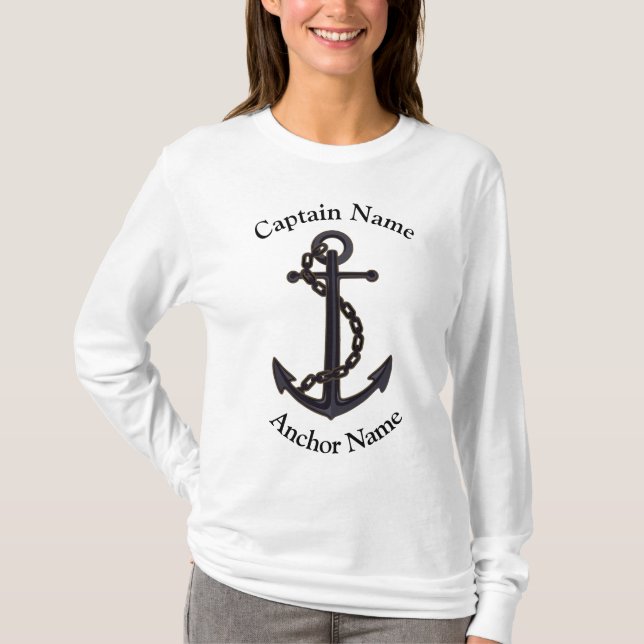 Captain custom name boat and anchor crew T-shirt (Front)