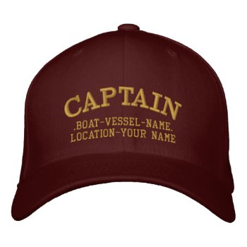 Captain Customizable Your Boat Your Name Embroidered Baseball Cap by MustacheShoppe at Zazzle
