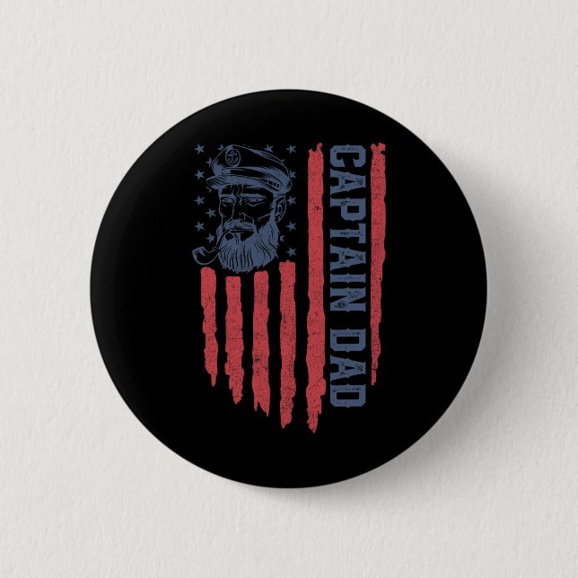 Captain Dad American Flag Funny Pontoon Boating 4t Button (Front)
