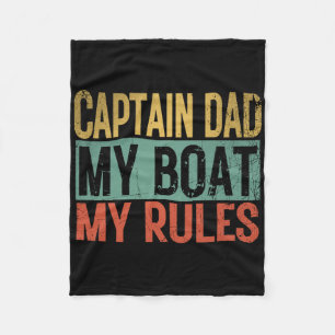 Captain Dad My Boat My Rules Funny Retro Yacht Boa Fleece Blanket