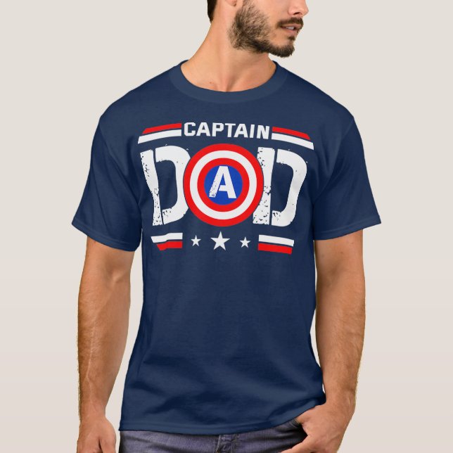 Captain Dad Superhero Funny Men Fathers Day Dad T-Shirt (Front)