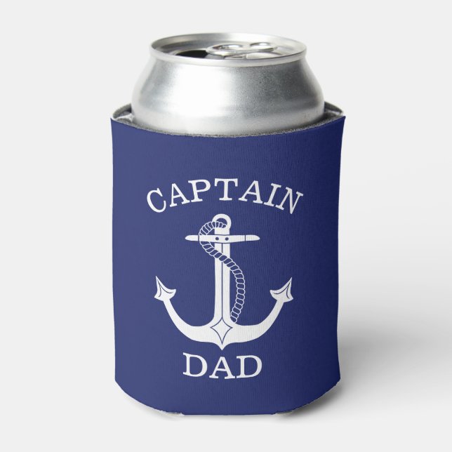 Captain Dad White Nautical Anchor Can Cooler (Can Front)