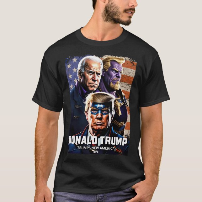 Captain Donald Trump Vs Thanos Biden 4 Trumps New  T-Shirt (Front)