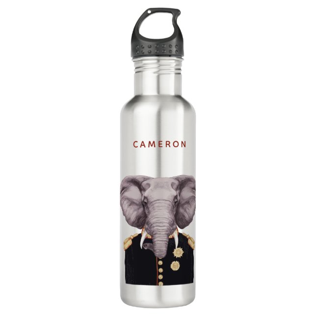 Captain Elephant | Add Your Name Stainless Steel Water Bottle (Front)