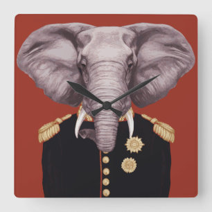 Captain Elephant Square Wall Clock