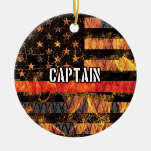 Captain Firefighter Flag Ceramic Ornament