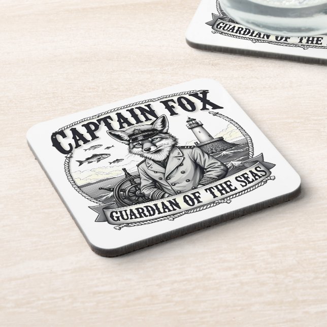 Captain Fox Guardian of Seas Nautical Design Beverage Coaster (Left Side)