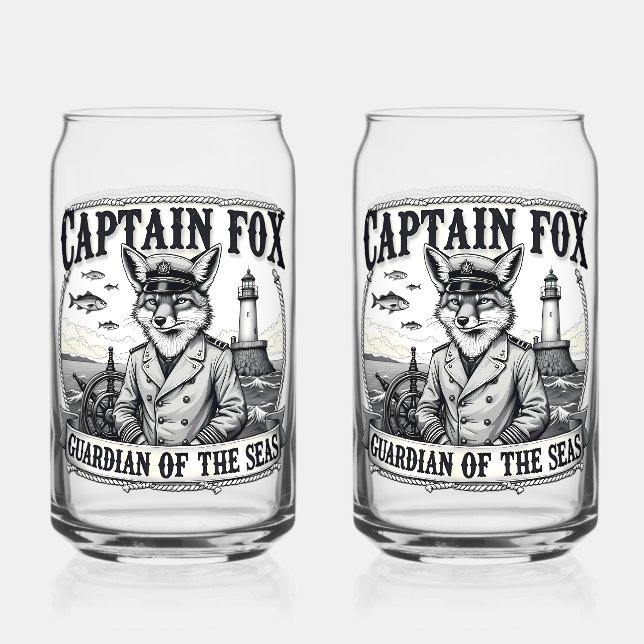Captain Fox Guardian of Seas Nautical Design Can Glass (Front)