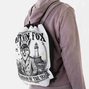 Captain Fox Guardian of Seas Nautical Design Drawstring Bag