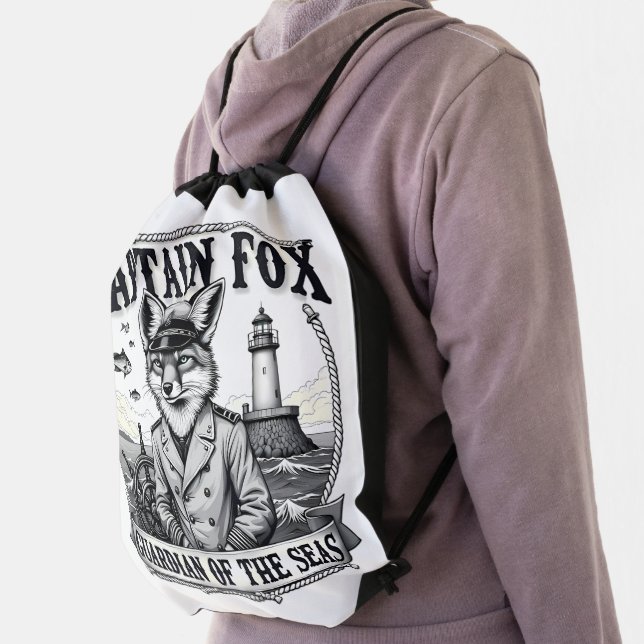 Captain Fox Guardian of Seas Nautical Design Drawstring Bag (Insitu)
