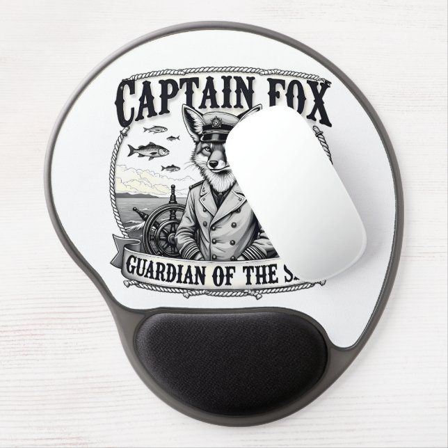 Captain Fox Guardian of Seas Nautical Design Gel Mouse Pad (Left Side)