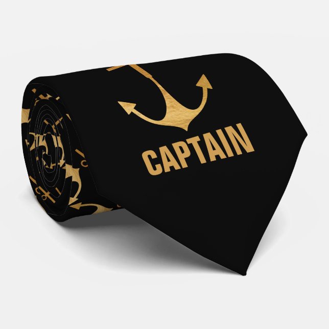 Captain, Gold Anchor Neck Tie (Rolled)