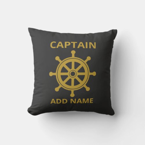 Captain Gold Ship Wheel Add Name Throw Pillow