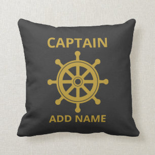 Captain Gold Ship Wheel Add Name Throw Pillow
