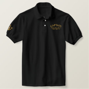 Captain Golden Star Anchor Your Text and initials Embroidered Polo Shirt