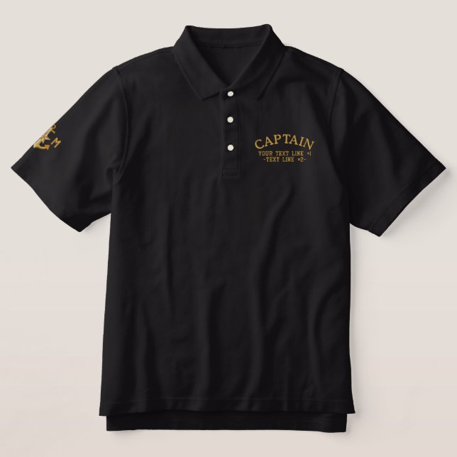 Captain Golden Star Anchor Your Text and initials Embroidered Polo Shirt (Design Front)