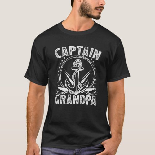 Captain Grandpa Pontoon Boat Lake Sailor Fishing B T_Shirt