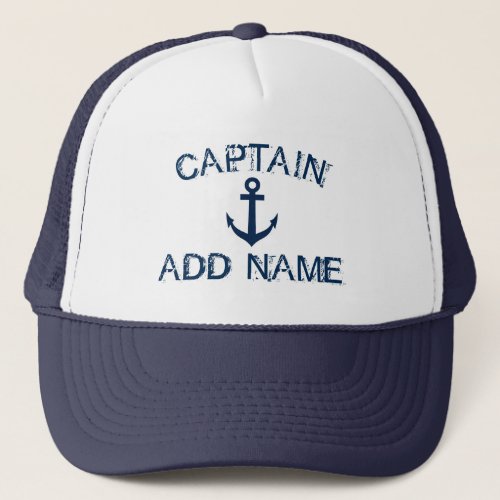 Captain hat with nautical anchor and custom name