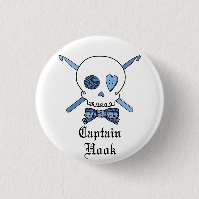 Captain Hook Skull & Crochet Hooks (Blue) Pinback Button (Front)
