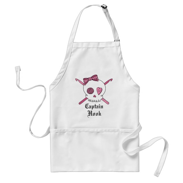 Captain Hook Skull & Crochet Hooks (Pink) Adult Apron (Front)