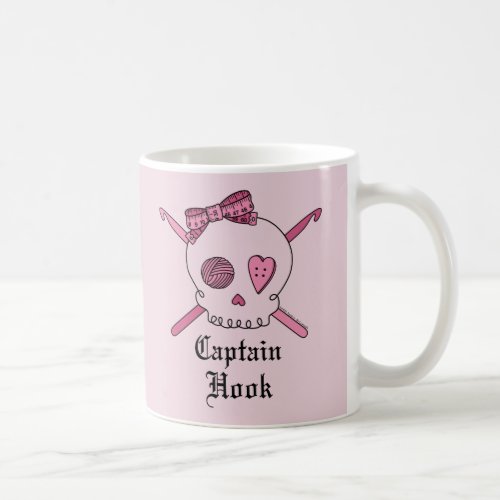 Captain Hook Skull  Crochet Hooks Pink Back Coffee Mug