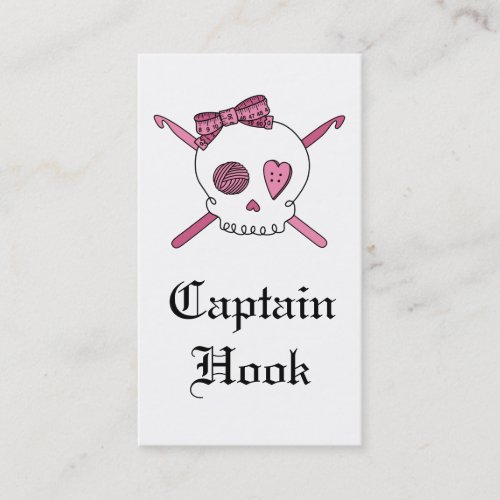 Captain Hook Skull  Crochet Hooks Pink Business Card