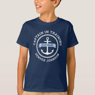 Captain in training anchor rope border boat name  T-Shirt