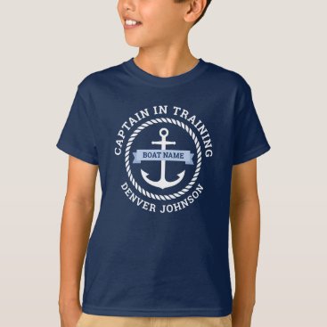 Captain in training anchor rope border boat name  T-Shirt