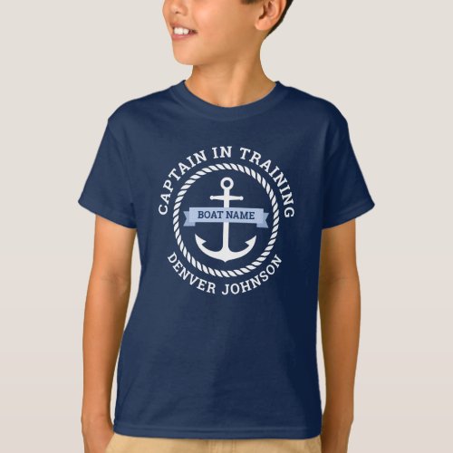 Captain in training anchor rope border boat name  T_Shirt