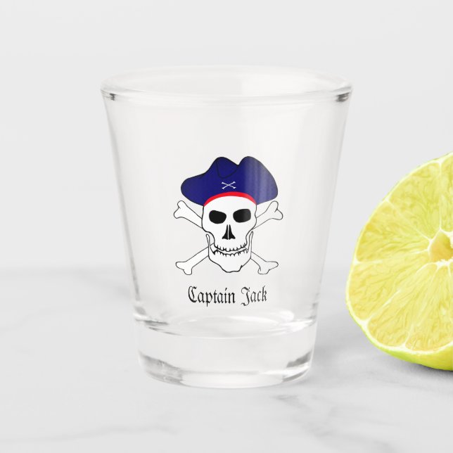 Captain Jack & Pirates Flag, Skull / Party drinks  Shot Glass (Front)