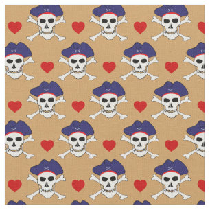 Captain Jack, Skull & Red Heart /Pirates Fabric
