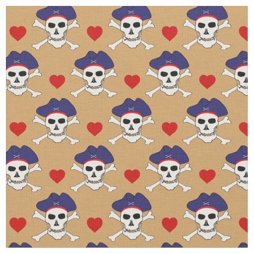 Captain Jack, Skull & Red Heart /Pirates Fabric