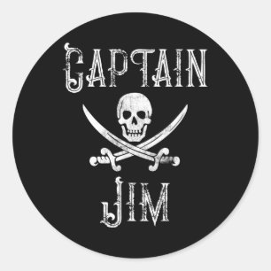 Captain Jim Vintage Personalized Pirate Skull Boat Classic Round Sticker