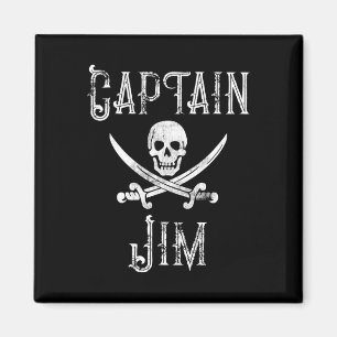 Captain Jim Vintage Personalized Pirate Skull Boat Magnet