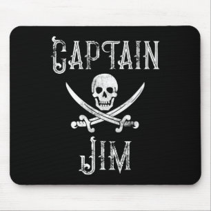 Captain Jim Vintage Personalized Pirate Skull Boat Mouse Pad