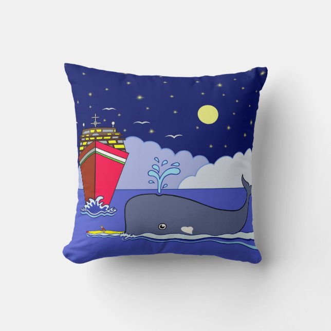 Captain Kayak Saved by Whale Throw Pillow (Front)