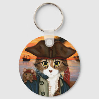 Captain Leo, Pirate Cat & Rat Fantasy Art Keychain