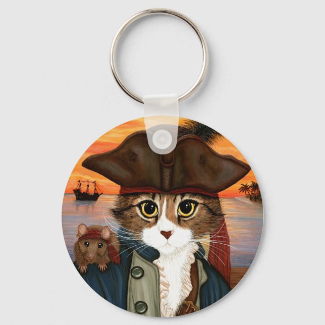 Captain Leo, Pirate Cat & Rat Fantasy Art Keychain (Front)