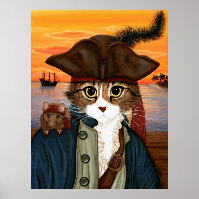 Captain Leo, Pirate Cat & Rat Fantasy Art Poster (Front)
