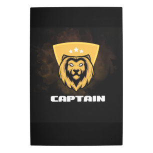 CAPTAIN Lion Shield Gold Wall-Art Office Home Dark Metal Print
