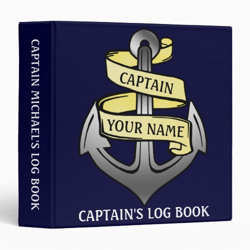 Captain Log Ship Anchor Nautical Personalized Name 3 Ring Binder