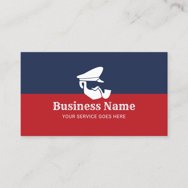 Captain Logo Modern Navy Blue & Red Nautical Business Card (Front)