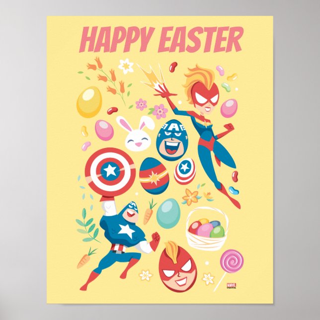 Captain Marvel & Captain America Easter Collage Poster (Front)