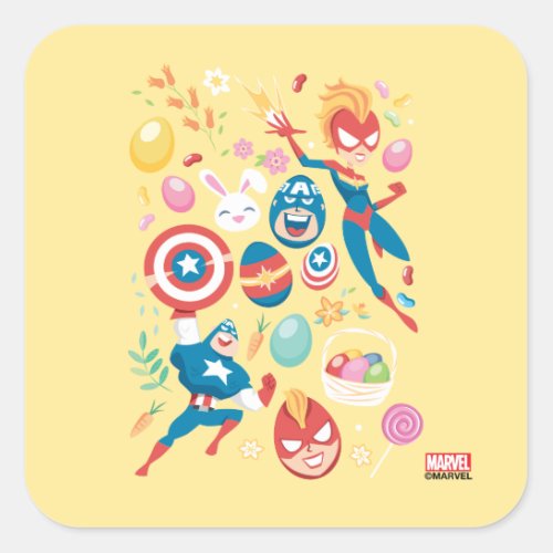 Captain Marvel  Captain America Easter Collage Square Sticker