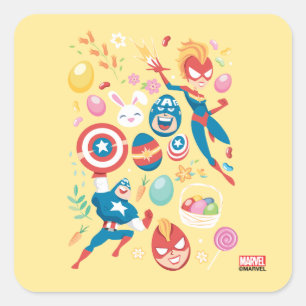 Captain Marvel & Captain America Easter Collage Square Sticker