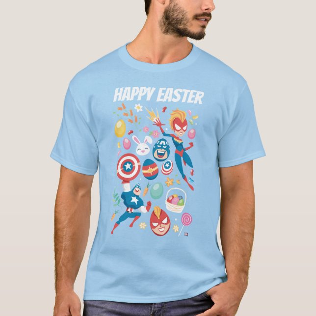 Captain Marvel & Captain America Easter Collage T-Shirt (Front)