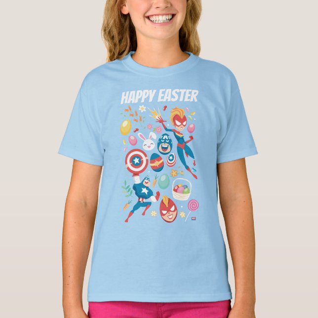 Captain Marvel & Captain America Easter Collage T-Shirt (Front)