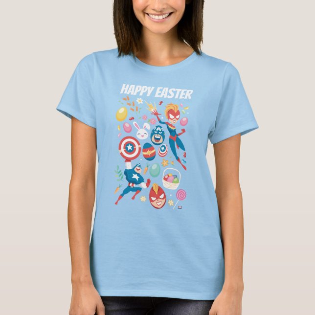 Captain Marvel & Captain America Easter Collage T-Shirt (Front)