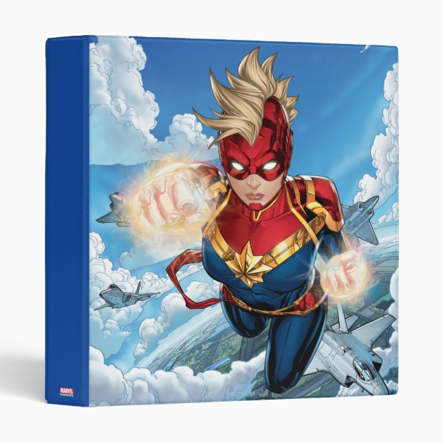 Captain Marvel Flying With Jets 3 Ring Binder (Front/Spine)