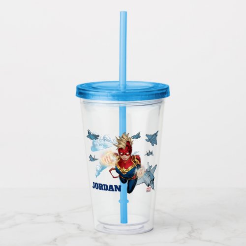 Captain Marvel Flying With Jets Acrylic Tumbler
